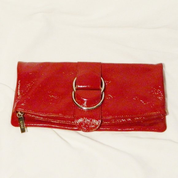 HOBO Handbags - HOBO Deep Red Crinkle Patent Leather Clutch